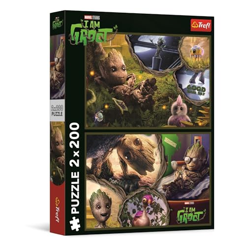 Trefl - Puzzle 2 en 1 : Marvel Guardians of The Galaxy, Je suis Groot - 2 x 200 Pièces - Ensemble de Deux Puzzle pour Les Adolescents