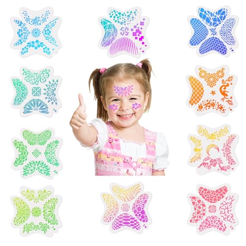 10 Piezas Plantillas Pintacaras Infantil Plantillas Maquillaje Halloween Plantilla Pintacaras Reutilizable para Baile de Disfraces Halloween Carnaval Cumpleaños Juego de Roles Clase de Pintura