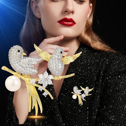 Image of Animal Brooches for Women Pearl Rhinestones Animal Brooch Pin Cute Animal Jewelry Gift for Wife Mom Girlfriends