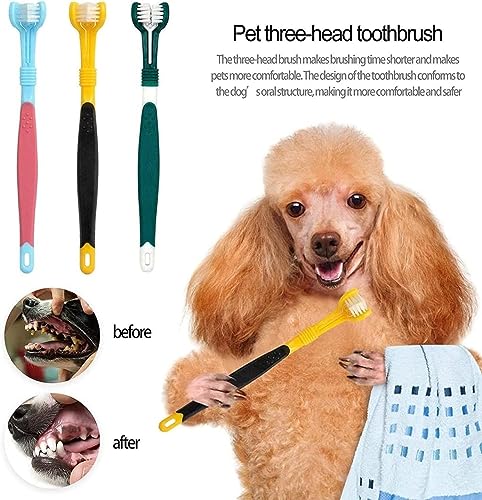 Image of BWESOO Green Dog Toothbrush, Triple Headed Toothbrush Dog for Pet