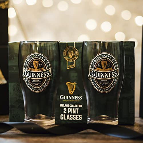 Guinness Stout Beer Glass Green Ireland Collection Twin Pack | Official Merchandise Pint Glasses Set Of 2 | Perfect Irish Gifts For Beer Lovers #TOP5