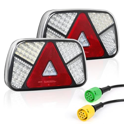 Qiping feux remorque 12/24 V, feux de remorque led avec jeu de câbles 2 x 6 broches de 30 cm,7 fonctions feu remorque,pour caravane/camping-car/camion/remorque