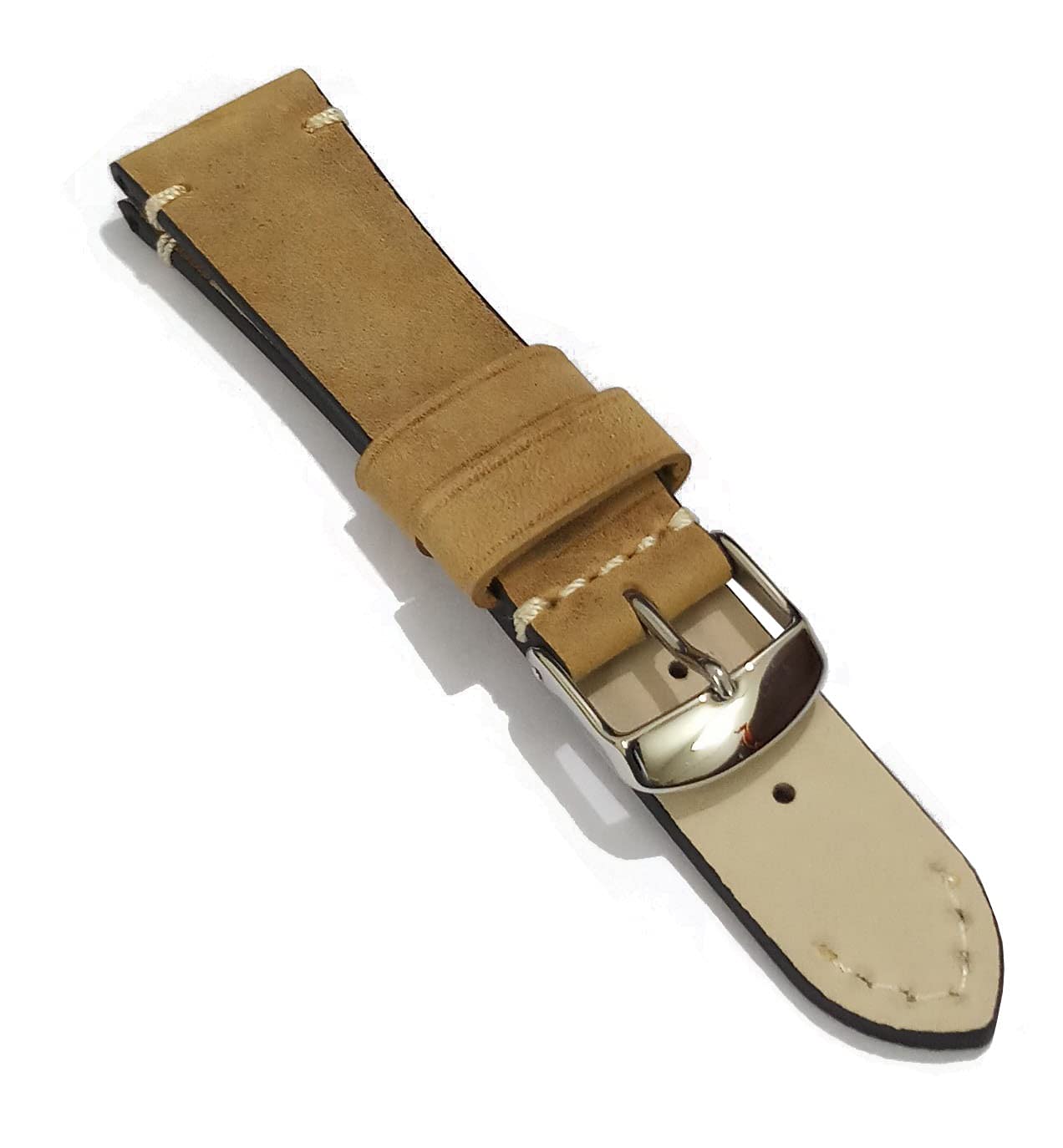 EWatchAccessories 22mm x 18mm Geniune Leather Light Brown With White Stich Watch Band Strap for Men and Women | Comfortable and Durable Material | Silver Buckle (B09HSH77VM) Amazon Price History, Amazon Price Tracker