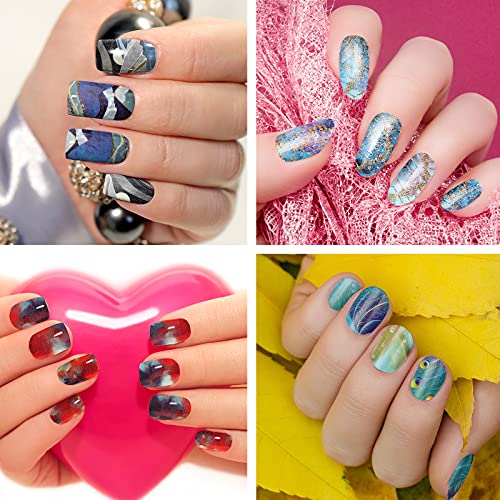 168 Pieces 12 Sheets Full Wrap Nail Polish Stickers Self Adhesive Glitter Gradient Marble Color Street Nail Decal Strips With Glass Nail File For Women Girls Diy Nail Craft (Fancy Style) #TOP1