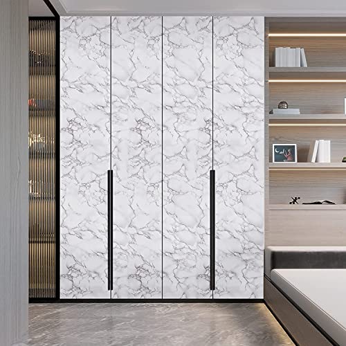 Image of Elton DIY Wall Paper /Wall Sticker Self Adhesive Highlighter Elegant Living Room Bed Room Decoration Interior Exterior Easily Removable Furniture Make Over White Marble (45x500cm, Set of 1)