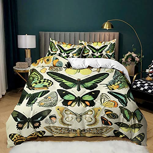 Ensemble de literie imprimé papillon 3D vert avec taies d'oreiller 50x75