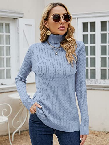 Image of SANGTREE Women's Cable Knit Sweater Long Sleeve Turtleneck Tops | Breathable and Warm Fabric Adapts to Climate Change,Making It Ideal for Autumn,Winter and Transitional Spring Days.