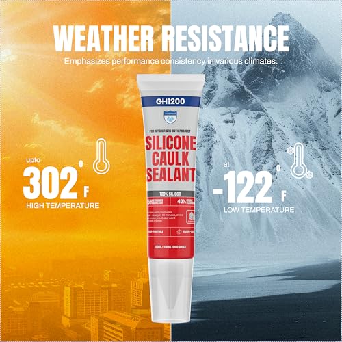 Image of GH1200 White Silicone Sealant - 150 ML /5 FL Oz Waterproof Sealant for Kitchen & Bathroom - Shrink & Crack Proof Silicone Caulk - Indoor & Outdoor Use Sealant - Strong Formula Silicone Adhesive Tube