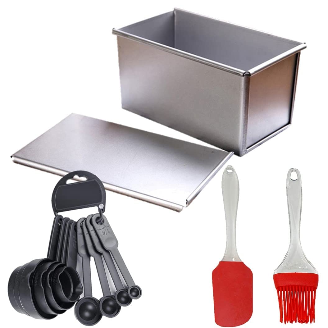 Covazo Carbon Steel/Iron Tin Sandwich Bread Mould/Tin Box/Bread Loaf Mould for 500gms /Measuring Cups and Spoon/Silicone Spatulas and Pastry Brush Set. (Set of 1)