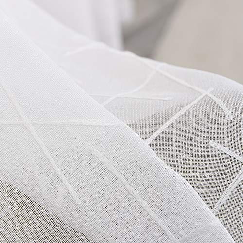 White Sheer Curtains 45 Inch Length, Modern Geometric Embroidery Sheer Rod Pocket Voile Drapes For Living Room, Bedroom, Window Treatments Semi Curtain Panels For Villa, Set Of 2, 52"X 45". #TOP3