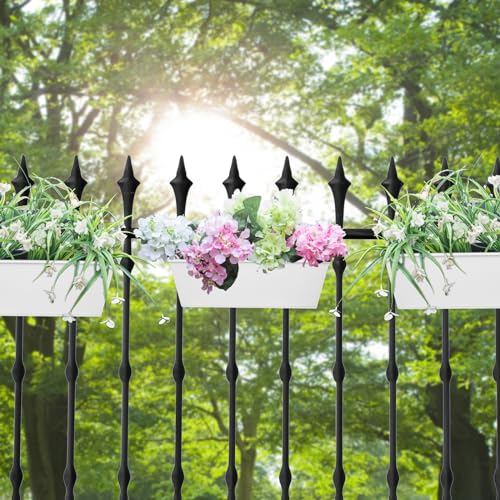 Image of 16 Inch Railing Planters Box Metal Hanging Flower Pot 3 Pcs
