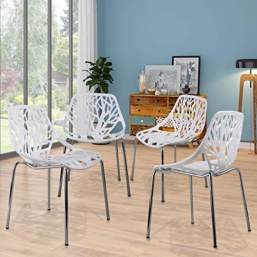 Sandinrayli Dining Chairs Set Of 4, White Kitchen Chairs For Dining Room, Plastic Stackable Chairs, 30.7" Modern Chairs With Bird Nest For Kitchen, Waiting Room, Farmhouse #TOP1