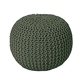 REDEARTH Round Hand Knitted Pouf - Foot Stool Bean Bag Ottoman - Cord Boho Pouffe - Poof Accent Beanbag Footrest for Living Room - Bedroom - Patio - Lounge (19.5"x19.5"x14") - Olive