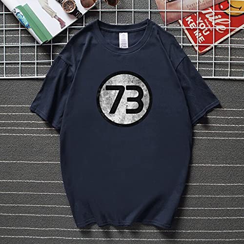 T Shirts - Navy The Big Bang number 73 Theory Vintage Logo T-Shirt Sheldon Cooper Number New Streetwear T shirt Cotton Short Sleeve Tshirt (Euro Size Navy XXL)