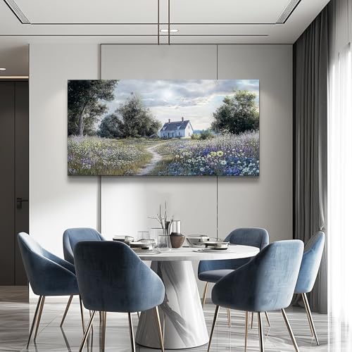 KELIYUAN Canvas Wall Art For Living Room Bedroom Wall Decor For Office Farmhouse Mural Retro Pastoral Flower Sea Landscape Painting Room Hallway Prints Artwork Picture Wall Decoration 20x40 Inches