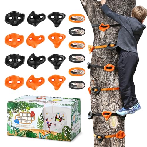 TOPNEW 12 Ninja Tree Climbing Holds for Kids Climber, Orange & Bl...