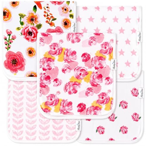 Image of KiddyStar 5 Pack Organic Cotton Burp Cloths, Soft 3 Layer Absorbent Towels for Newborn Feeding & Spit Up
