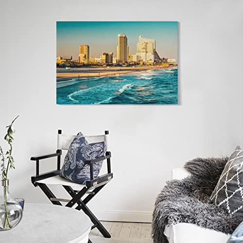 Canvas Wall Art The Skyline And The Atlantic Ocean In Atlantic City, New Jersey Canvas Prints Wall Art Paintings Artworks Pictures Posters For Living Room Bedroom Decoration, Gift For Wedding Christm #TOP4