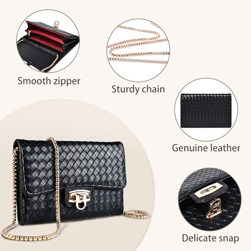 Women's Woven Leather Small Crossbody Bag - Small Flap Cell phone purse with Adjustable Gold Chain Strap for Day & Night4