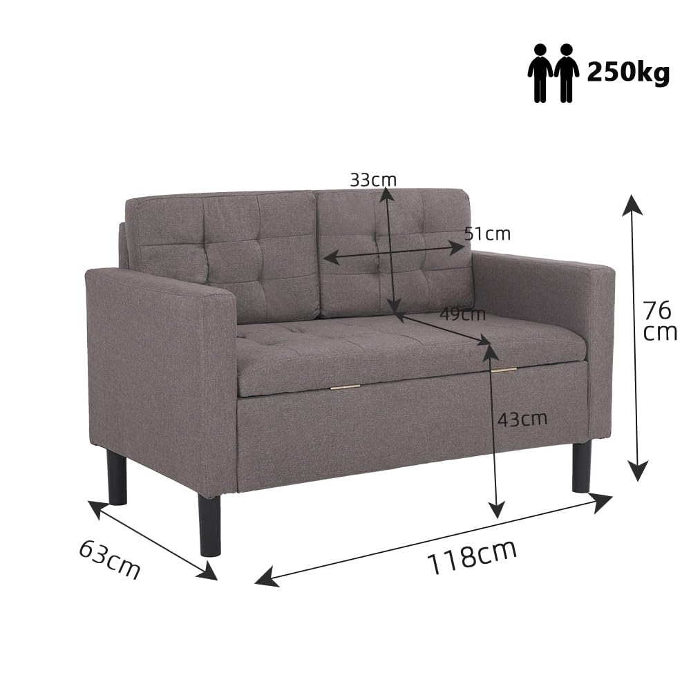Mingone Sofa 2 Sitzer Couch mit 2 Armlehne, Stauraum, Taupe | Mit Lehne, Gepolstert, Modern Design, Comfy Zweiersofa, Loveseat für Wohnzimmer, Schlafzimmer, 63 x 76 x 118 cm