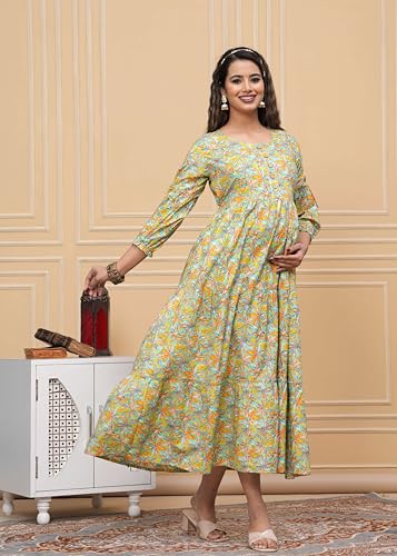 Image of JAIPURFAME Stylish Women's Pure Cotton All Over Printed Kurti Gown, Maternity Dress, and Feeding Dress - Comfortable and Elegant Maternity Wear for Women