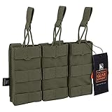 KRYDEX Tactical MOLLE Triple Open-Top 5.56mm Mag Pouch with MOLLE Strap for M4 M16 .223 Magazines(RG)