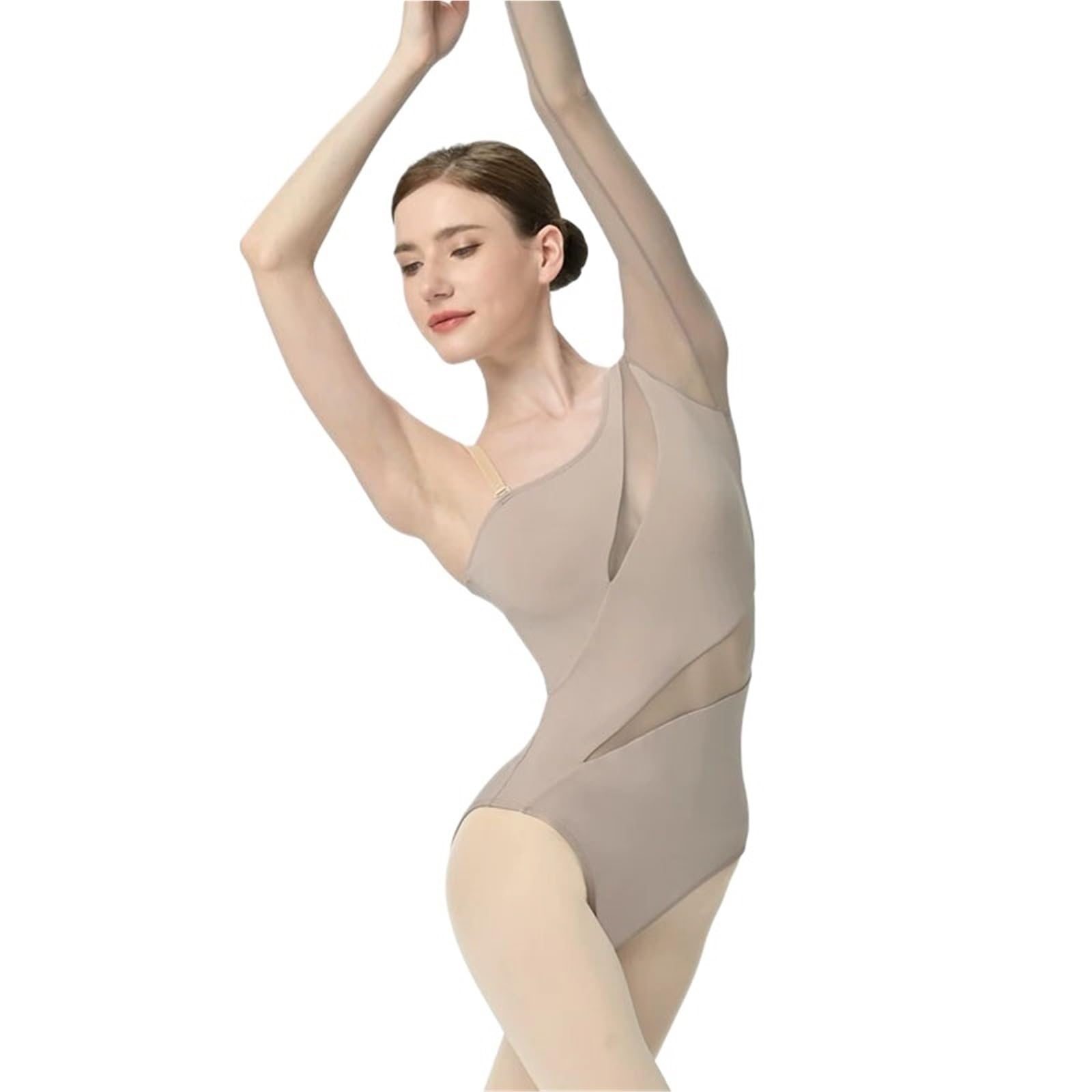 Maillot Gimnasia Ritmica Niña Mono de ballet for niñas, de malla, con mangas largas irregulares y mangas oblicuas.