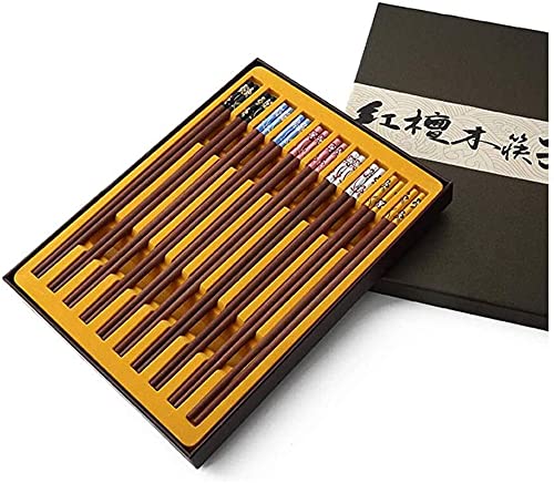 Juego de Palillos de sándalo Rojo Natural, sin Pintura, sin Cera, Caja de Regalo, Antideslizante 5 Pares / 10 Pares, 24,5 cm(Size:10 Pairs)