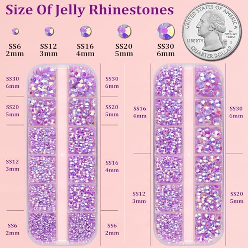 Image of Resin Jelly Rhinestones for Crafting with B7000 Jewelry Glue, 2 Boxes Light Purple AB Flatback Crystals with 3Pcs 10ml Glue, Bedazzling Non Hotfix Gems for DIY Tumblers Clothing Shoes Manicure