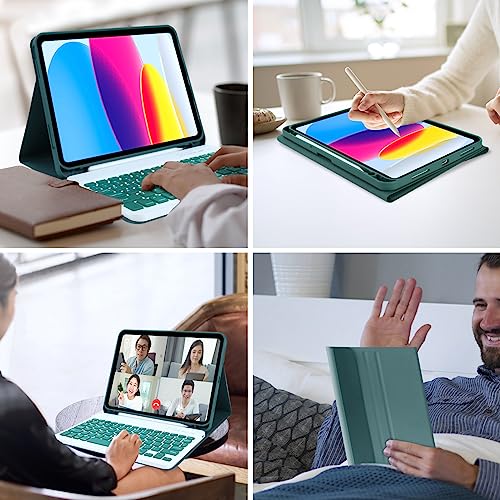 Image of MMK for iPad 11th 10th Generation Case with Keyboard (2022, 10.9 inch), Wireless Detachable Keyboard, Pencil Holder for iPad 11 inch (A16 2025), 10th Gen (10.9 Inch 2022) Green