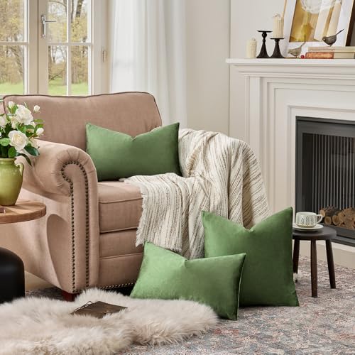 Image of GIGIZAZA 12x20 Olive Green Pillow Covers Velvet Lumbar Pillow Decorative Throw Pillows Couch Sofa Covers Bedroom Set of 2