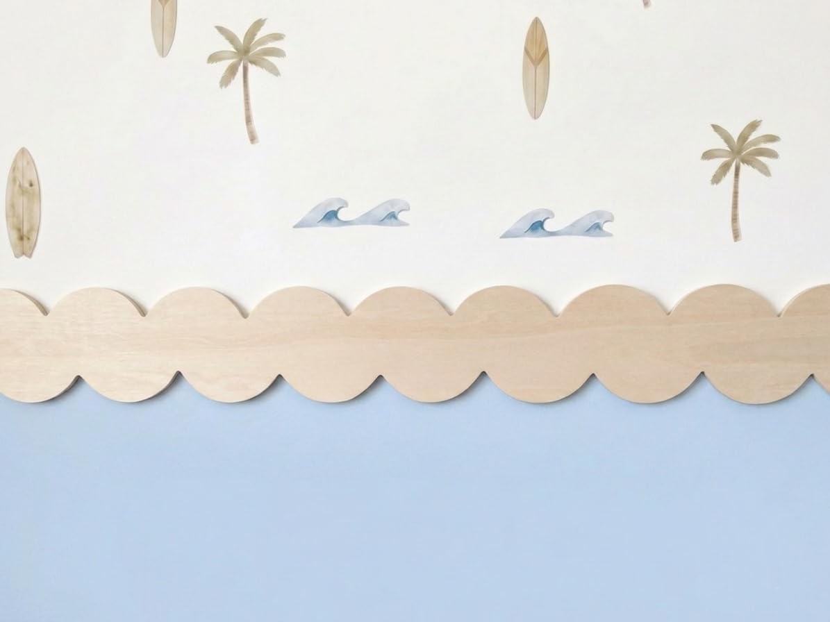 Moldura de madera festoneada – Kit (secciones de 40 cm) – Friso fresco diseño para habitación infantil, borde de pared estilo bohemio y escandinavo – Madera en bruto lista para pintar (10)