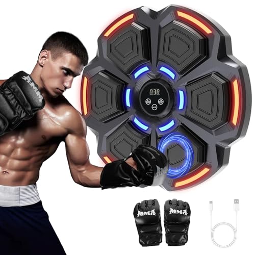 Imagen de snawowo Music Boxing Machine Adulto 9 Modos de 9 Velocidad Boxeo Musical con Guantes Boxeador de Pared Musical con Bluetooth y Recuento Inteligent