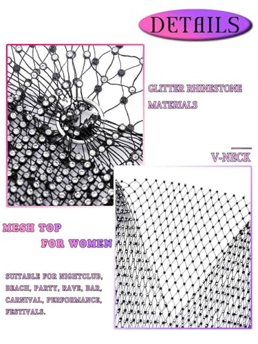 Uranian Rhinestone Mesh Body Chain See Through Crop Top Sleeveless Tassel Tank Top Bikini Cover Up for Beach Rave Party Festival4