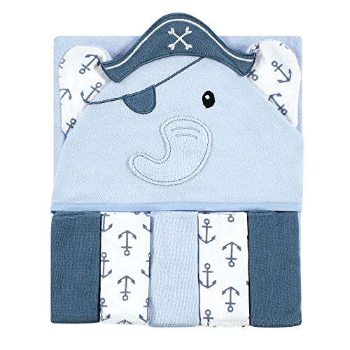 Image of Hudson Baby Unisex Baby Hooded Towel and Five Washcloths, Pirate Elephant, One Size