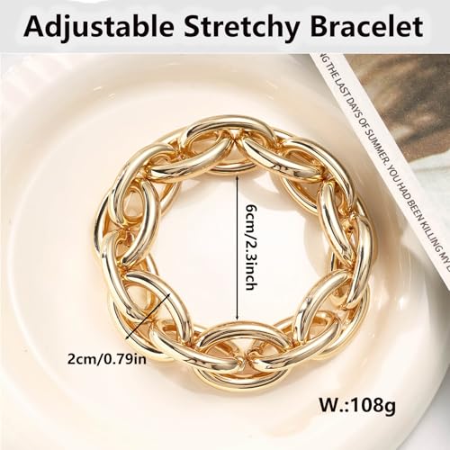 Chunky Gold Bracelet for Women Non Tarnish, Trendy Stretch Cuban Link Chain Plated Gold Bangle Bracelets4