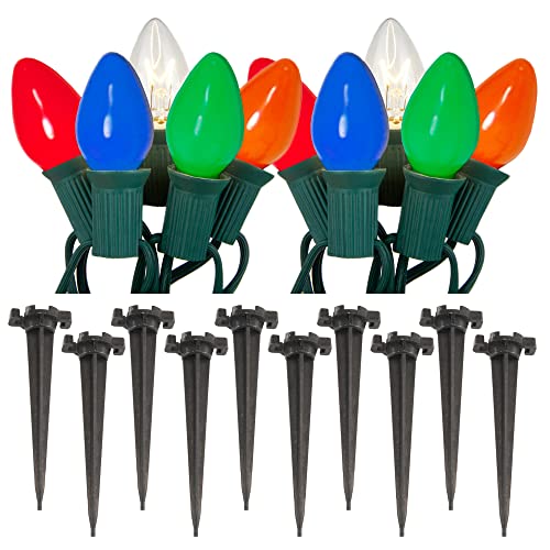 LumaBase 61810 Electric Pathway Lights with 10 Multicolor Bulbs, C7 5 Watt Bulbs on 360" Cord