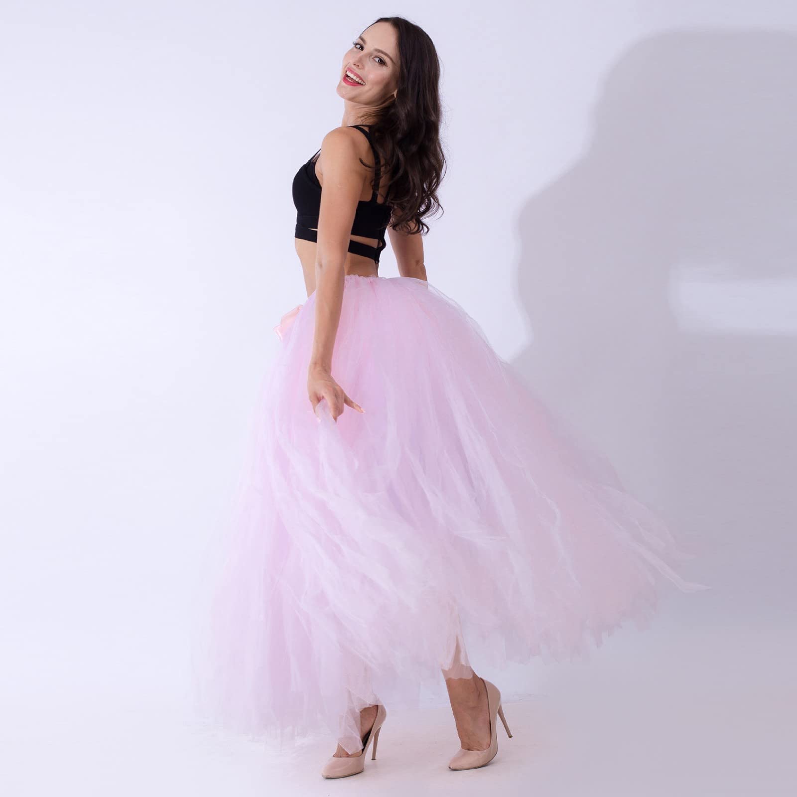 falda hinchada con lazo liso falda hecha a mano falda rendimiento faldas fiesta, Rosa., Talla única