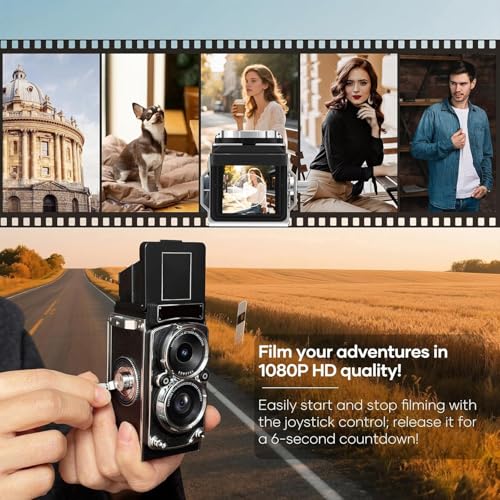 Vintage Mini Digital Camera, Portable TLR Style Retro Point and Shoot Compact Small Camera, 1080P FHD Video 12MP Autofocus, 1.54 inch Screen, for Beginners Teens (64GB)