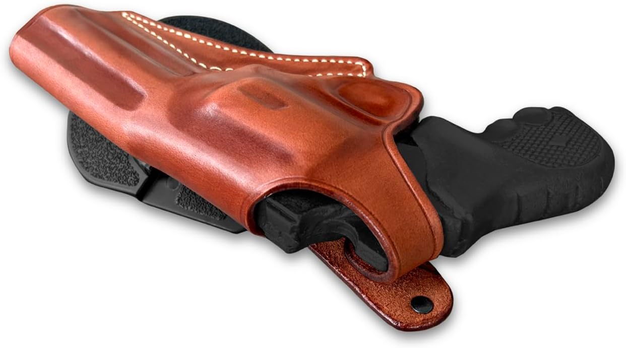 Masc Leather Paddle Holster for Revolver with Thumb Break Fits EAA Windicator 38 Special /357 Magnum 6-Shot 4" Barrel, R/H Draw, Brown Color #1521#