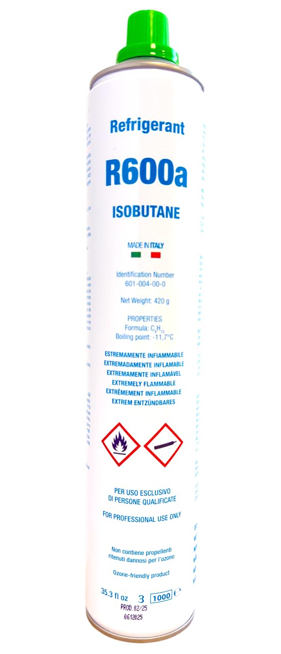 Kit Completo Gas Refrigerante R600a Isobutano | Envase de 420g Neto | Para Recarga de Frigoríficos y Congeladores | Incluye Válvula y Manguera de Carga | Solución Ecológica