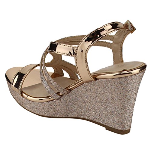 Forever Fq22 Women's Glitter Strappy Wrapped Wedge Heel Platform Sandals, Color Rose Gold, Size:9 #TOP5