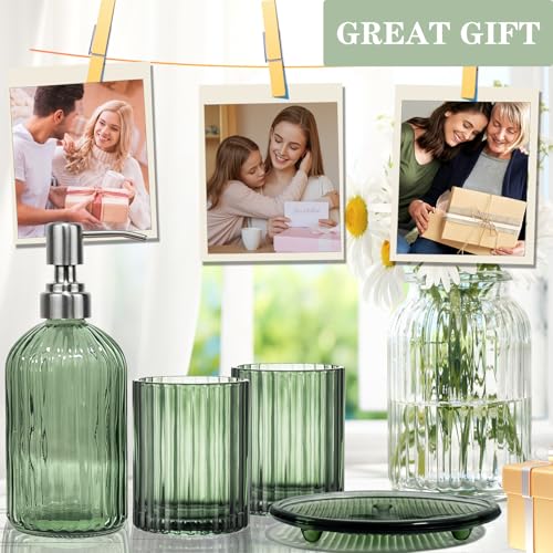 IBOCDWAMA 4-teiliges Grün Badezimmer Zubehör Set, Badaccessoires Organizer: Seifenspender, Zahnbürstenhalter, Becher, Seifenschale, Moderne Seifenspender Zahnputzbecher Set für Bad, Waschbecken