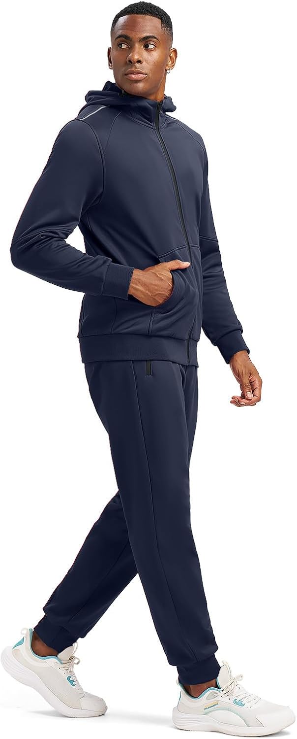 Rdruko Men's Fleece Sweat Track Suit Hooded Winter Warm Up Jogger Workout Athletic Tracksuits Sweatsuits 2 Piece Set - Image 4