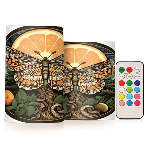 ALAZA Butterflies (15) Flickering Flameless Candles Battery Operated with Remote Timer,Tea Light Candles LED Pillar Votive Candles Set of 2 for Outdoor Indoor Decorations