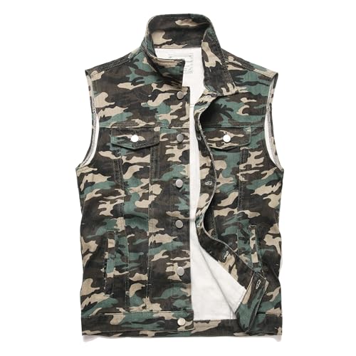 JUDIGODR Denim Vest Men Lapel Sleeveless Slim Fit Retro...
