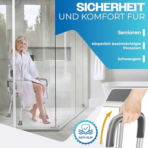 KESSER® Taburete de ducha con respaldo, Asiento Bañera Ortopedia para Personas Mayores y Embarazadas, Taburete de Baño soporta 150 kg, 6 Niveles, Altura Regulable 38-54 cm, Pies Antideslizantes - imagen 6