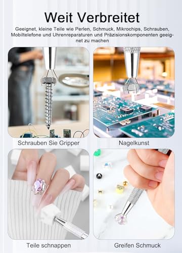 3 Stück Piercing zange für kugeln, Piercing Kugel Aufdreher, Piercing Werkzeug Set, mit 4 Klauen Edelsteine ​​​​Catcher, für Schmuck Perlen Uhren Brillen Diamanten (Silber)