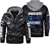 Herren Kapuzenpullover Lederjacken für Ducati Print Motorradjacke Reißverschluss Outwear Winddichte Sweatshirts Dicke Warme Mäntel-A||L