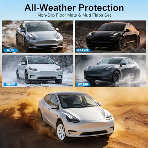Image of Weize Floor Mats for Tesla Model Y Juniper 2025-2026 All Weather 9Pcs Cargo Liners & 4Pcs Mud Flaps No-Drill Splash Guards Interior Accessories(Not for Standard)